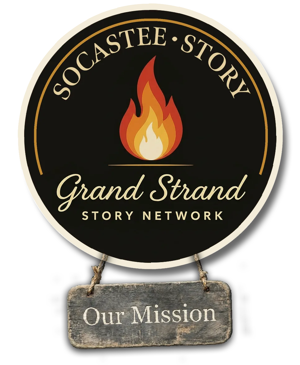 Grand Strand Story Network logo with Our Mission sign